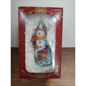 Blown Glass Snowman Christmas Ornament Ornament Made In Poland Toy Bag